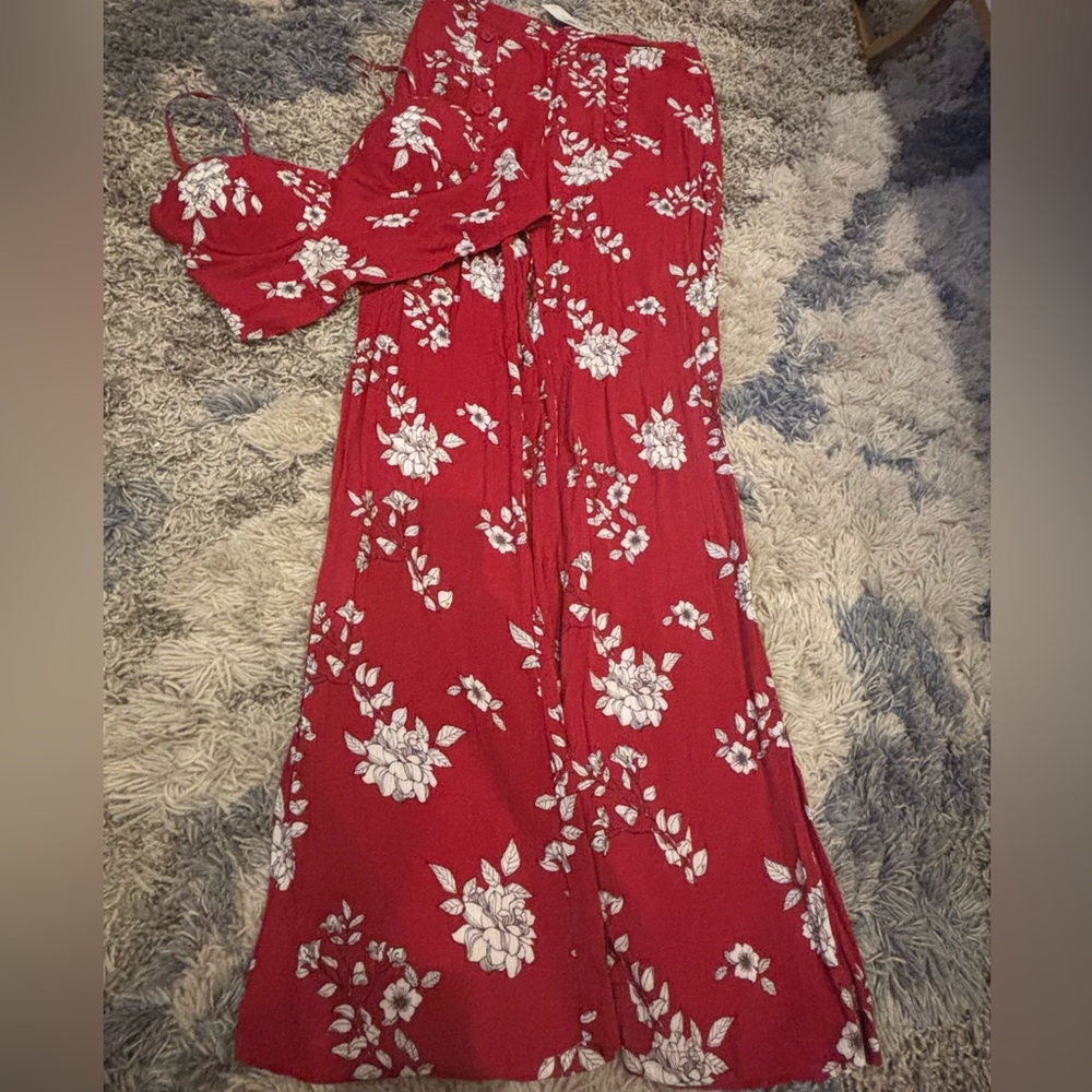 Guess Red Floral Jumpsuit